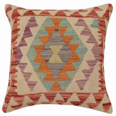 handmade Traditional Pillow Red Blue Hand-Woven SQUARE 100% WOOL  Hand woven turkish pillow  2 x 2
